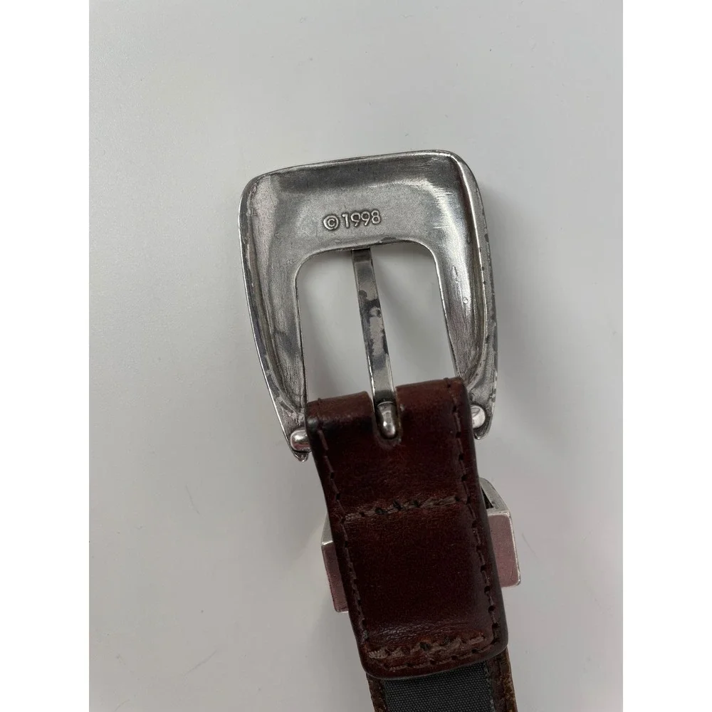 Brighton Onyx Golf Belt Mens 40 Brown Leather Braided Player Concho Vintage 1998